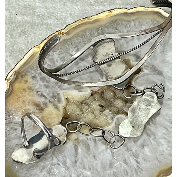 VTG Native American Slave Cuff Bracelet Ring Coral Turquoise on Sterling Silver - Picture 3 of 16